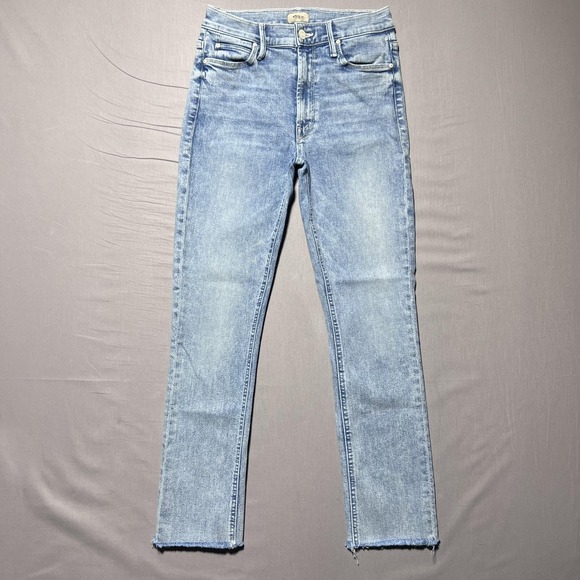 Mother The Mid Rise Dazzler Ankle Fray Jeans Womens 26 Light Wash Blue Made USA - Picture 1 of 15